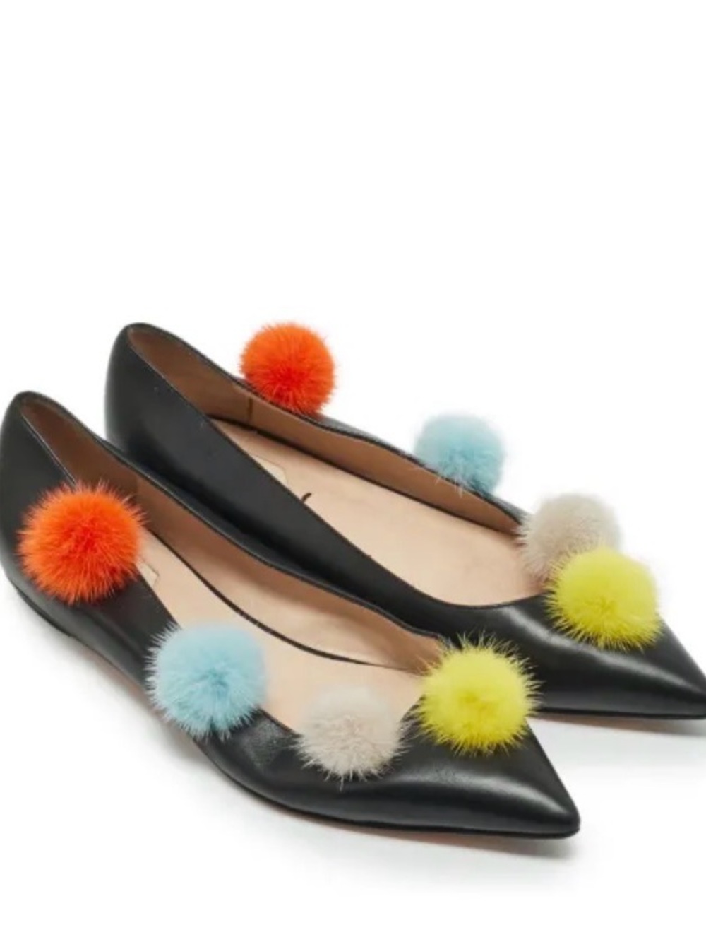 Fendi Pom Pom Pointed Toe Ballerina Flats